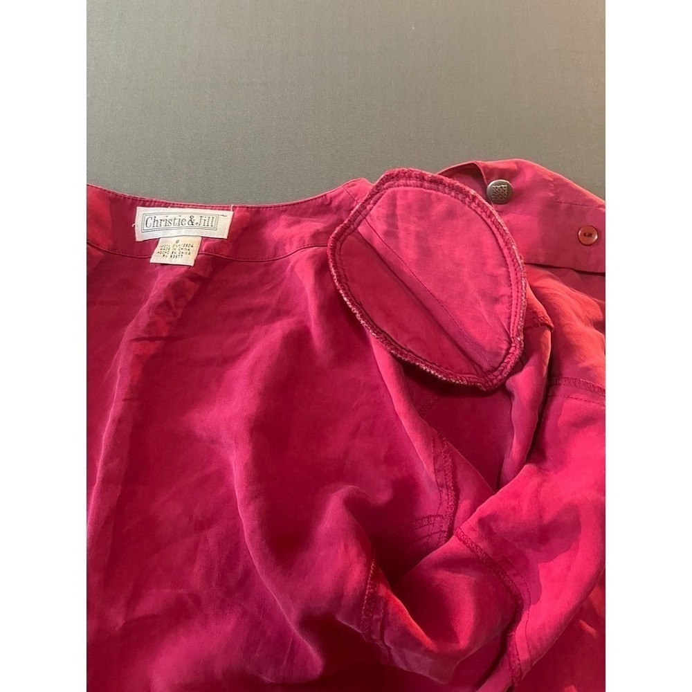 Vintage Christie and Jill Red Silk Short Sleeve Blouse Size 8 - Picture 9 of 9